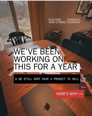 Workplace with text overlay about building Canada's string company
